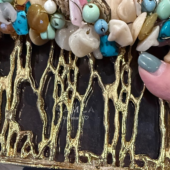 New Ramla Colorful Beaded Clutch with Gold Chain